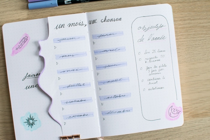 bullet-journal-chansons-objectifs-set-up-2024-plan-with-me